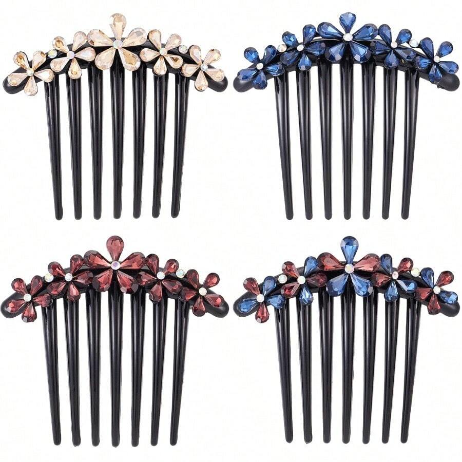 Rhinestones Hair Combs Pins 7 Teeth Side Hairpins Accories Flower Hair Side Comb For Women Crystal Vintage Pieces Barrettes Clips Accory Wedding Daily Prent For Ladies Bride 4Pack - 模式C - 查看 1