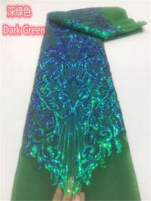 5码/1码紫色优雅非洲蕾丝面料2025黄色法国网眼亮片面料缝纫刺绣蕾丝薄纱网眼尼日利亚婚纱绿色 - 彩色 - 查看 8