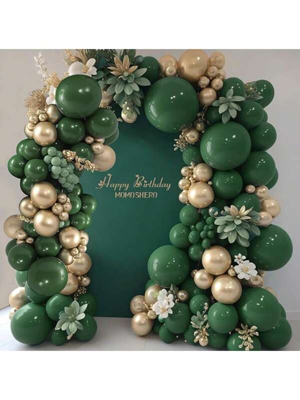 131pcs Assorted Green, Gold, Avocado Green Latex Balloon Garland Arch Kit, Suitable For Birthday Party, Wedding, Baby Shower, Gender Reveal, Anniversary, Wedding Reception, Theme Party, Christmas Decor