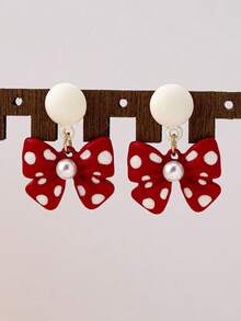 1 Pair Fashionable Red Polka Dot Multi-Color Bow Unique Design Earrings, Suitable For Commuting, Party, Jewelry - Multicolor - View 7