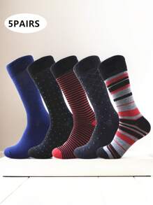 Men's Classic Striped, Polka Dot, Square Pattern Gentleman Socks, Flat Socks, Casual Socks, Mid-Calf Socks, Ankle Socks, All Season