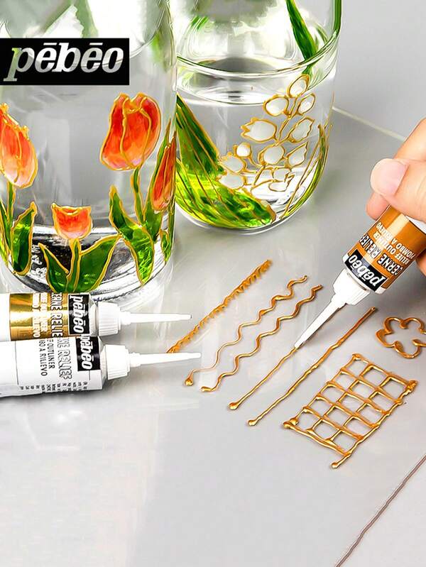 1pc Metallic Color 3D Glass Paint Hook Pen, 1mm Tip, 20ML, DIY Painting Textile Ceramic Metal Acrylic Paint, Suitable For Glass, Stone, Etc., Back To School Gift, Learning Supplies Stationery
