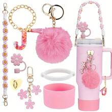 8 件适用于斯坦利杯装饰配件，8-9 毫米吸管盖，硅胶靴 30 40 盎司兼容斯坦利杯，女孩圣诞礼物，DIY 礼物创意装饰，感恩节装饰，朋友礼物装饰，圣诞派对装饰，适用于斯坦利配件，圣诞杯 - 粉紅色26字母 - 查看 10