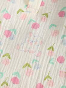 MommBaby Pelele de manga larga con estampado de flores coloridas y conejos de dibujos animados para bebés niñas, transpirable para todas las estaciones