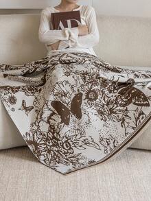 1 件仿羊绒咖啡色抽象蝴蝶提花沙发毯，户外野餐保暖毯，宠物毯，办公室露营披肩空调被，简约礼物，适合日常使用户外地毯 - 咖啡棕 - 查看 5