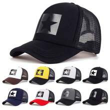 1pc Men's Star Print Baseball Cap, Adjustable Five-Pointed Star Trucker Hat, Casual Mesh Cap For Spring, Autumn, Outdoor, Travel, Beach, Party - Multicolor - View 1