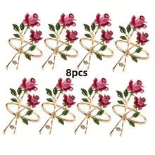 Valentine's Day Faux Drip Oil Rose Napkin Rings, Metal Napkin Holders For Hotel Table Setting