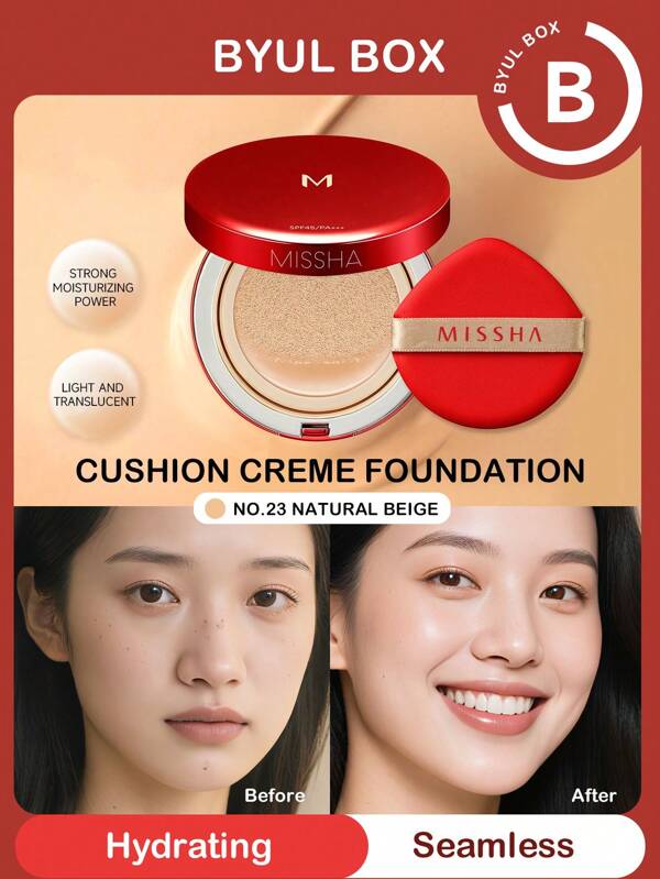 Missha MISSHA M Glamour Cushion Moisture No.21 SPF45/PA+++ 15g High SPF, Long-Lasting, Fast-Applying, Skin-Supporting Ingredients