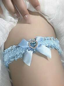 Lace Elegant Wedding Garter With Rhinestone Heart Decoration And Bow Bridal Garter Belt, Wedding Decoration Set– Bridal Leg Accessory For Wedding Season- Bridal Shower - Bride To Be - Bachelorette Party - Bridesmaid Gift - Multicolor - View 1