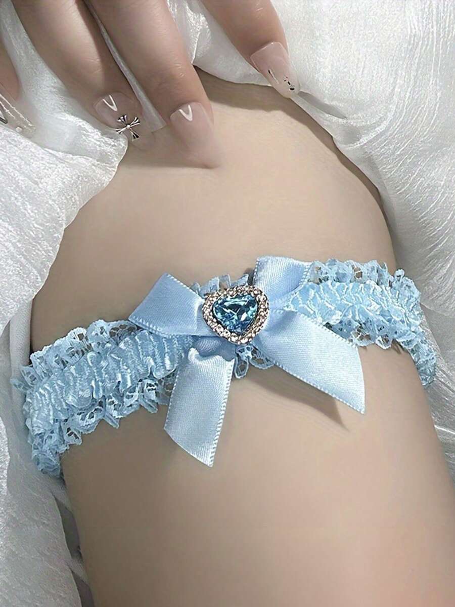 Lace Elegant Wedding Garter With Rhinestone Heart Decoration And Bow Bridal Garter Belt, Wedding Decoration Set– Bridal Leg Accessory For Wedding Season- Bridal Shower - Bride To Be - Bachelorette Party - Bridesmaid Gift - Multicolor - View 1