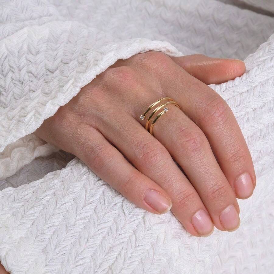 Three-Turn Adjustment Ring With 18k Gold Plating - Vàng - Xem 1