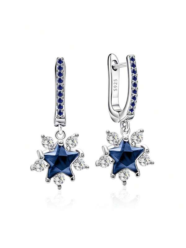 Pendientes de plata de ley, pendientes con colgante de estrella de circonita cúbica delicada de moda, adecuados para uso diario, regalo de cumpleaños