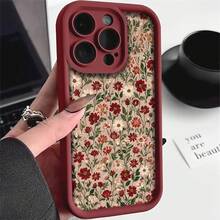 Retro Floral Pattern Phone Case For IPhone 16Promax 16Pro 11Promax 15 14plus 13 12 16 Xsmax 15Pro Xr 15Promax 14 13Pro 12Promax TPU Anti-Fall Protection Soft Case - Màu Đỏ Sâu - Xem 13