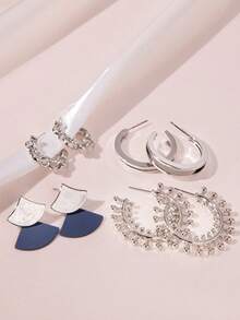 4 对复古女士几何图案设计耳环套装，时尚百搭，适合日常佩戴