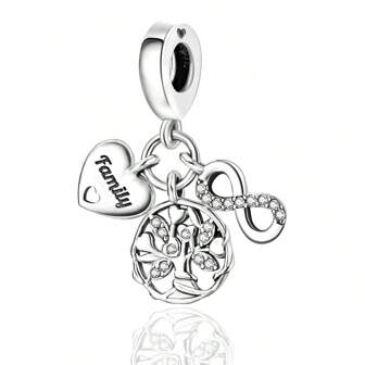 S925 Silver Plated Tree Of Life Pendant, Infinite Eternal Symbol, Cubic Zirconia Sparkling, Jewelry Beads, Suitable For DIY Bracelet Necklace Pendant, Ideal Gift For Women
