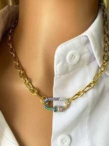 Corrente com letras iniciais A-Z STYLEVER 1 peça, fivela de ferradura com diamantes e pingente de letras com diamantes, corrente de aço inoxidável, para celebrar feriados e o dia a dia