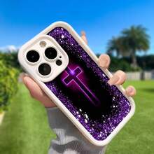 Jesus Cross Themed Phone Case Designed With Elegant Purple Glitter Accents Compatible With IPhone 16 15 14 13 12 And 11 Pro Models And Made Of TPU Protective Material Ideal Choice For Family Friends Young People Birthdays Holidays Boyfriends Girlfriends And Valentine's Day Gifts - 酒紅色 - 查看 6