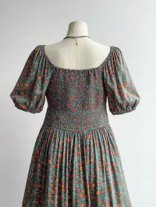 Rusttydustty 大码女式碎花休闲度假短袖/长袖连衣裙，波西米亚风格，适合海滩装扮、夏威夷音乐节和热带度假。 - 綠色 - 查看 6