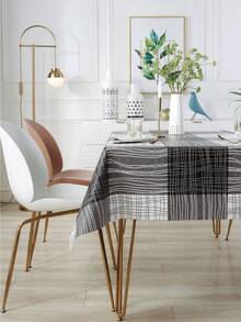 1PC PVC+ Non-Woven Black And White Printed Tablecloth Kitchen Living Room Party Use Tablecover - Multicolor - View 8