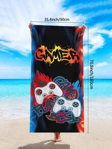 1 件视频游戏控制器沙滩巾、超大超细纤维沙滩毯、超强吸水浴巾适合旅行、游泳、潜水、冲浪、瑜伽、露营、沙滩配件夏季旅行、度假浴室装饰沙滩必需品、泳池浮球