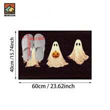 1 pièce Tapis antidérapant de salle de bain avec motif de citrouille fantôme d'Halloween, en matériau de cachemire artificiel, avec décoration moelleuse, convient pour les portes, les salles de bain, les cuisines et autres occasions, lavable en machine, antidérapant, décoration quotidienne, peut être offert en cadeau