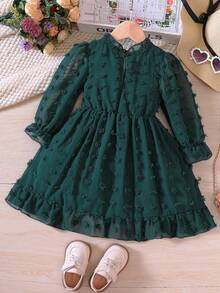 Young Girls' Long Sleeve Jacquard Bow Casual Dress, Autumn/Spring