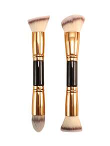2件套双头化妆刷套装，含腮红刷、粉底刷、定妆刷、散粉刷，旅行化妆工具 - 金色 - 查看 8