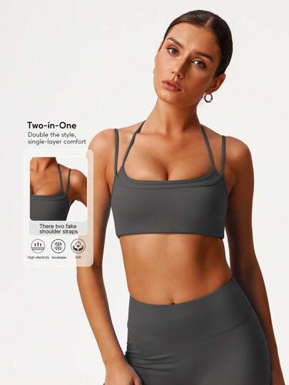 Sodalemon Sujetador deportivo para mujer con doble capa y tirantes ajustables