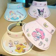 Sanrio 1PC Sanrio Cartoon Character Sun Hat, Featuring Hello Kitty, Hello Kitty, And Yugui Dog Patterns, Adjustable Polyester Fiber Top Hat, Suitable For Outdoor Activities, Cute Breathable Sun Hat, Summer Travel