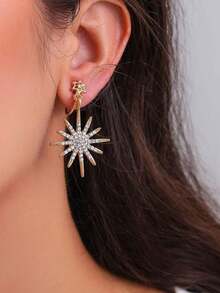 1 对时尚水钻星星和几何设计夹式耳环，适合女士佩戴，外观闪亮优雅，适合日常佩戴和送礼 - 耳夾 - 查看 3