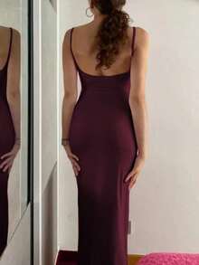 Long Dress With Straps Without Padding, Plain, Elegant, Parties, Sensual, Tight, Butt-Lifting, Suplex Fabric, Fashion, Summer, Sleeveless, 2025, Basic Evening - 紅木色 - 查看 2