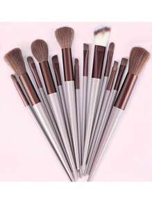 13pcs Makeup Brush Set + 1pc #4 Foundation Brush + 1pc Brown Makeup Sponge + 2pcs Round Powder Puff, Eyeshadow, BB Cream, Concealer, Full Face Soft Cosmetic Makeup Brushes Tools For Women