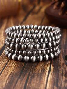 5pcs Bracelet/6pcs Earrings Western Jewelry Set For Women Including Vintage Pearl Bracelets, Cowgirl Western Style, Gift For Teacher (Minor Surface Imperfections Are Normal Due To Craftsmanship) - Grey - View 3