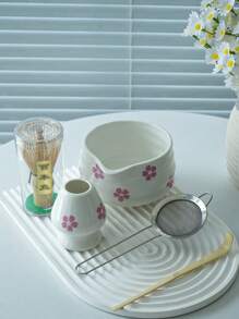 1pc/2pcs/4pcs/5pcs Cherry Blossom & Matcha Bowls Set, Japanese Tea Set Includes Matcha Bowl With Spout, Bamboo Matcha Whisk, Matcha Scoop, Whisk Stand, Stainless Steel Sieve, 5-Piece Perfect Matcha Set Back To School