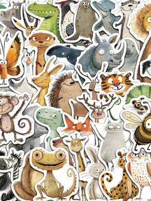50pcs/Set Funny Retro Cartoon Animals Stickers, DIY Aesthetic Decorative Decals For Laptop Water Bottle Luggage Notebook Guitar Phone Stationery Sticker