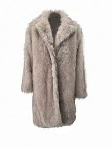 Women's Long Faux Fur Collar Warm Winter Jacket - Beige - View 1