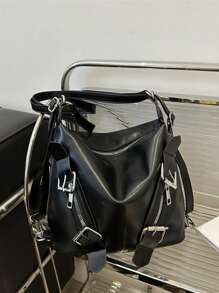 Bolsa de Ombro Retrô de Couro de Grande Capacidade, Design Minimalista e Único, Adequada para Trabalho, Escola, Viagem, Novidade da Primavera 2025