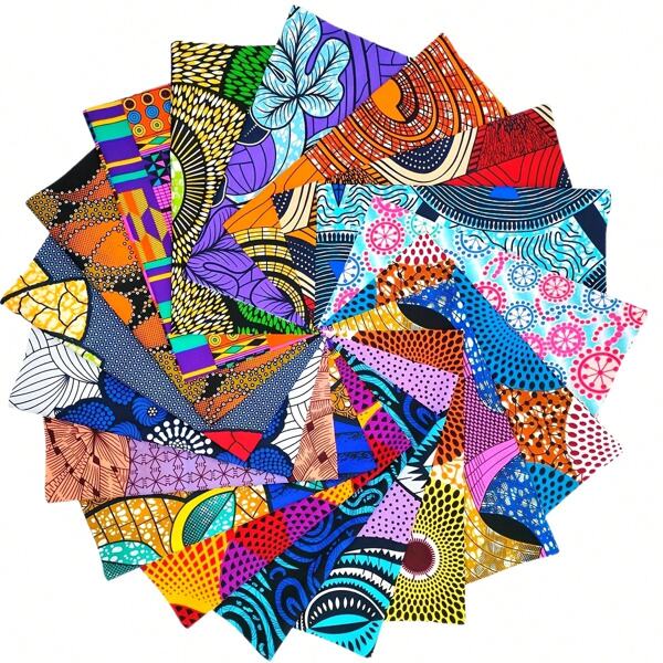 18 piezas de tela estampada de cera de estilo africano Ankara de 35x35cm, material de poliéster, adecuado para confección de prendas/manualidades de costura DIY