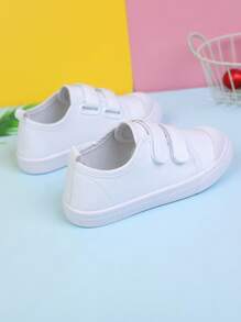 1 Pair New Kids Sports Shoes, Girls Solid Color Hook And Loop Canvas Shoes, Minimalist Design Versatile Soft Bottom Comfortable For Children To Wear Outdoor In Spring And Autumn