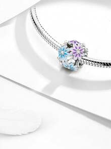 1Pc Fashionable Flower Tulip Clover Charm Bead Fit For Women Bracelets Bangles DIY Jewelry Making And Daily Outfit Matching Jewelry Decoration For Girls - Silver - View 4