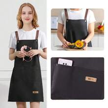 1 件套家用厨房围裙 - 可调节肩带设计，大前口袋成人男女烹饪耐用围裙，四季创意字母 A-Z 印花围裙轻薄围裙餐厅店服务员工作制服 - 黑色 - 查看 8