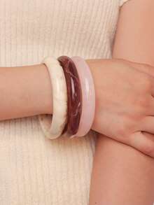 3 件套简约复古绿色树脂手链套装，适合日常、派对、海滩度假佩戴