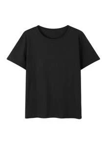 [New For Summer 2025] 100% Cotton Women's T-Shirt, Short Sleeves, Holiday Pattern, Casual, Crew Neck, Recommended For Matching Outfits, Tops - 黑色 - 查看 2