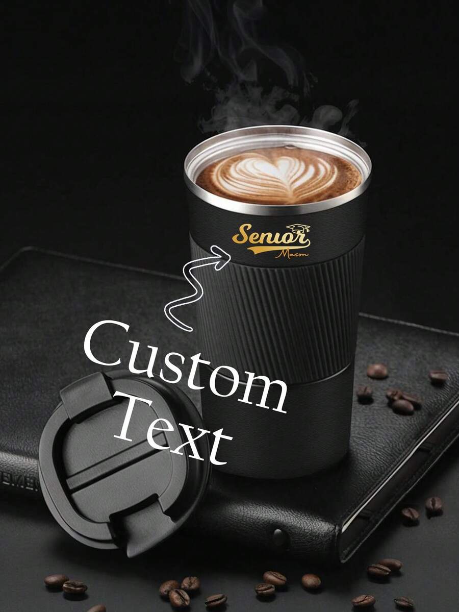 1 件定制保温杯，个性化姓名和毕业主题图案，不锈钢商务旅行杯，手持真空杯，适用于咖啡、水、果汁，男女通用，毕业季，定制生日礼物 - 黑色 - 查看 1