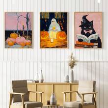 3 件套万圣节画廊套装、黑猫女巫印花、女巫装饰、万圣节墙面套装、万圣节可打印墙面艺术、万圣节装饰、房间装饰美学、家居装饰、帆布墙面艺术、墙面装饰、卧室装饰、可选画框