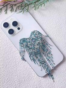 1pc New Creative Tassel Heart Nail Adhesive Universal Phone Holder, Crystal Telescopic Air Cushion Phone Stand, U Shape Finger Ring Grip, Elegant High-End Rhinestone Tassel Stand For Women Compatible With IPhone, Android Phone, Gift For Birthday, Family, Friends Phone Accessories