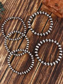 5pcs Bracelet/6pcs Earrings Western Jewelry Set For Women Including Vintage Pearl Bracelets, Cowgirl Western Style, Gift For Teacher (Minor Surface Imperfections Are Normal Due To Craftsmanship) - Grey - View 5