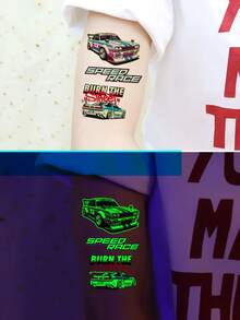 zillor 10 Sheets Luminous Racing Cars Temporary Tattoos, Glow In The Dark Speed Racing Cars Go-Kart Pattern, Racing Competition Party Decorations, Birthday Party Party Favor, Christmas Eve Gifts, Stocking Stuffer, Goodie Bag Fillers - Multicolor - View 6