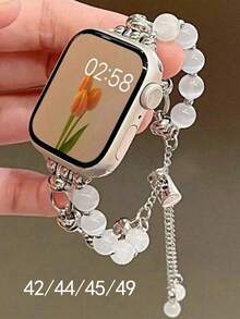 1pc Women's Silver Cat's Eye Stone Watchband Compatible With 38/40/41/42/44/45/49mm Smart Watch (Watch Not Included)