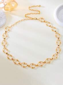 1 pieza Cadena de cintura de metal en forma de elipse para mujer, accesorio de joyería corporal versátil y de moda para vestidos - Dorado - Ver 4